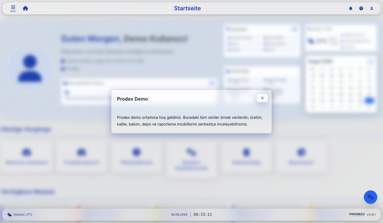 Prodex homepage dashboard