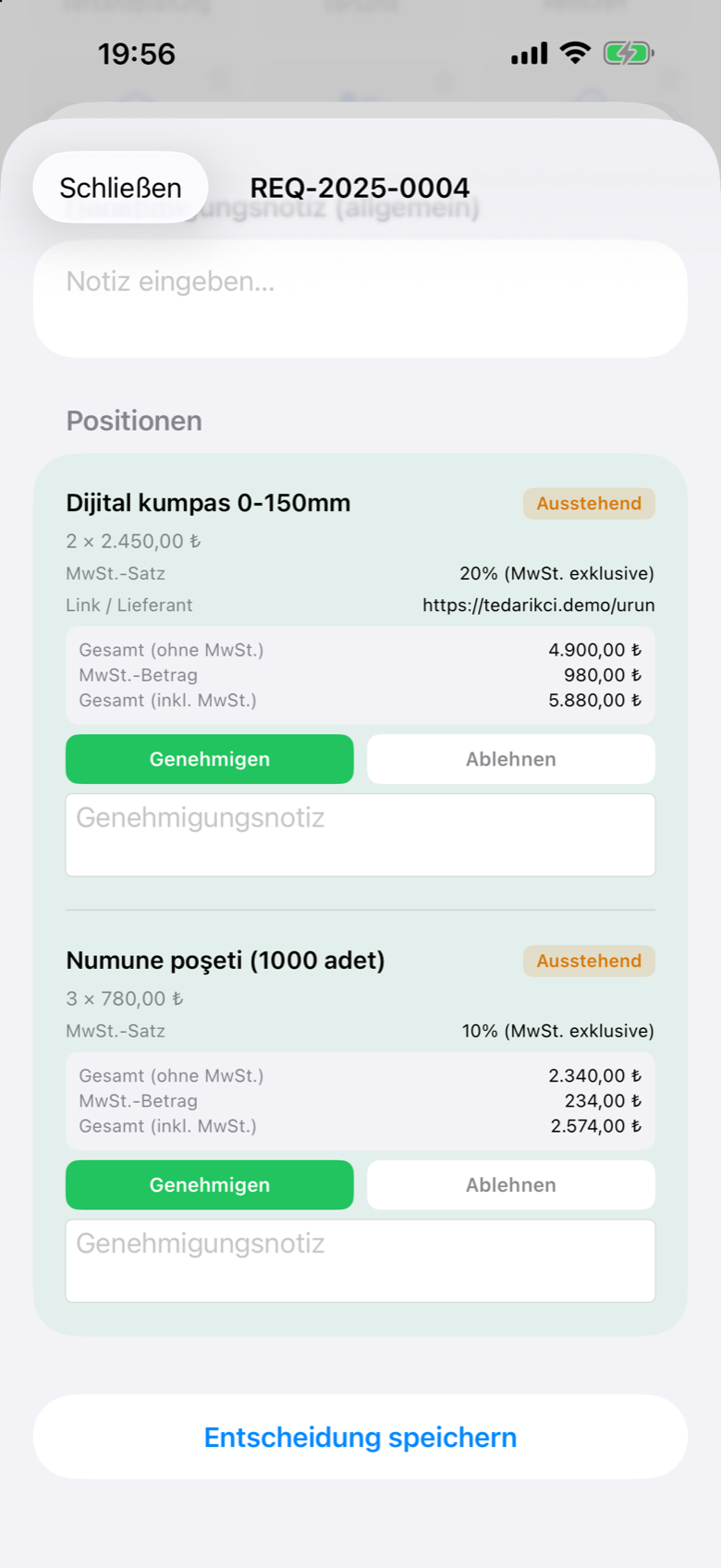 Prodex Mobile purchase approval with per-line approve and deny