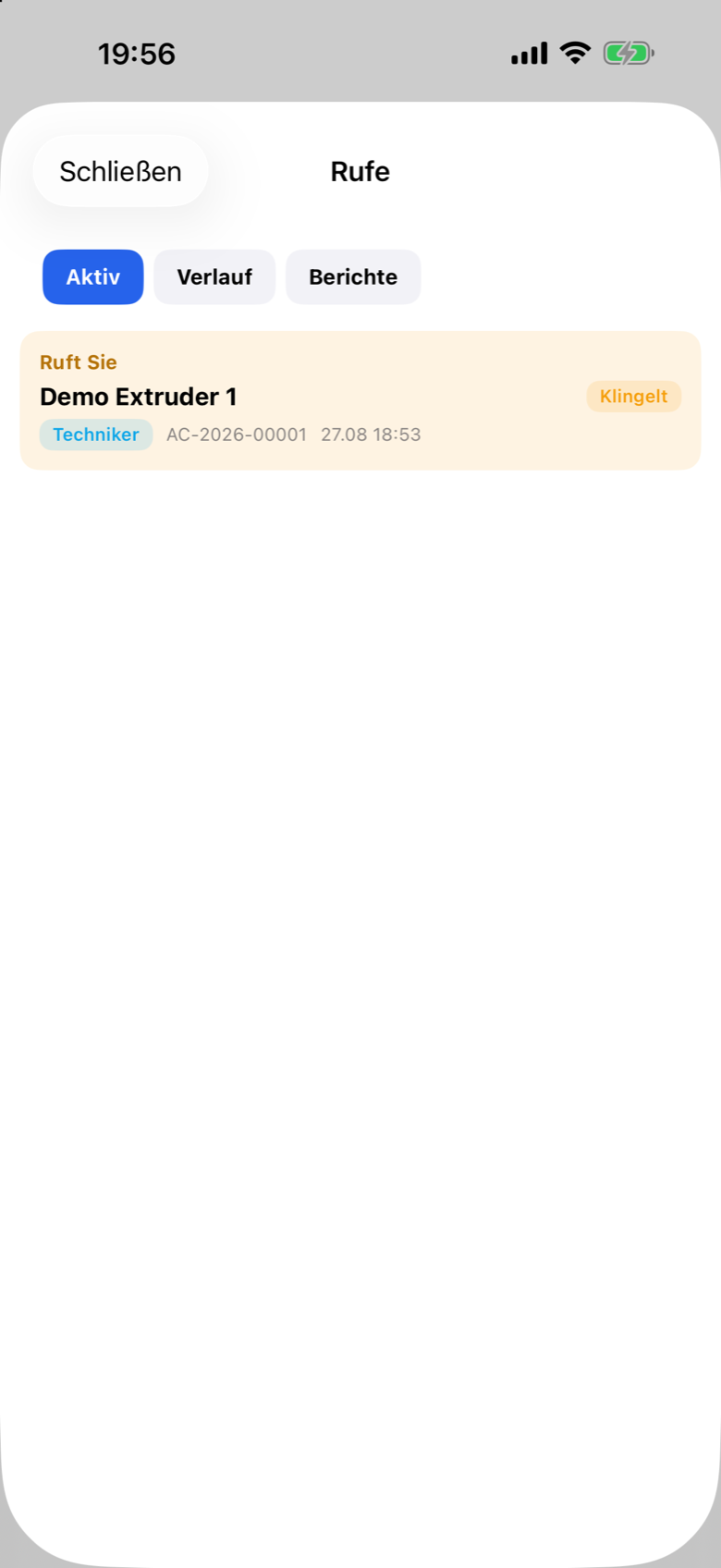 Prodex Mobile andon call ringing with machine name and call type
