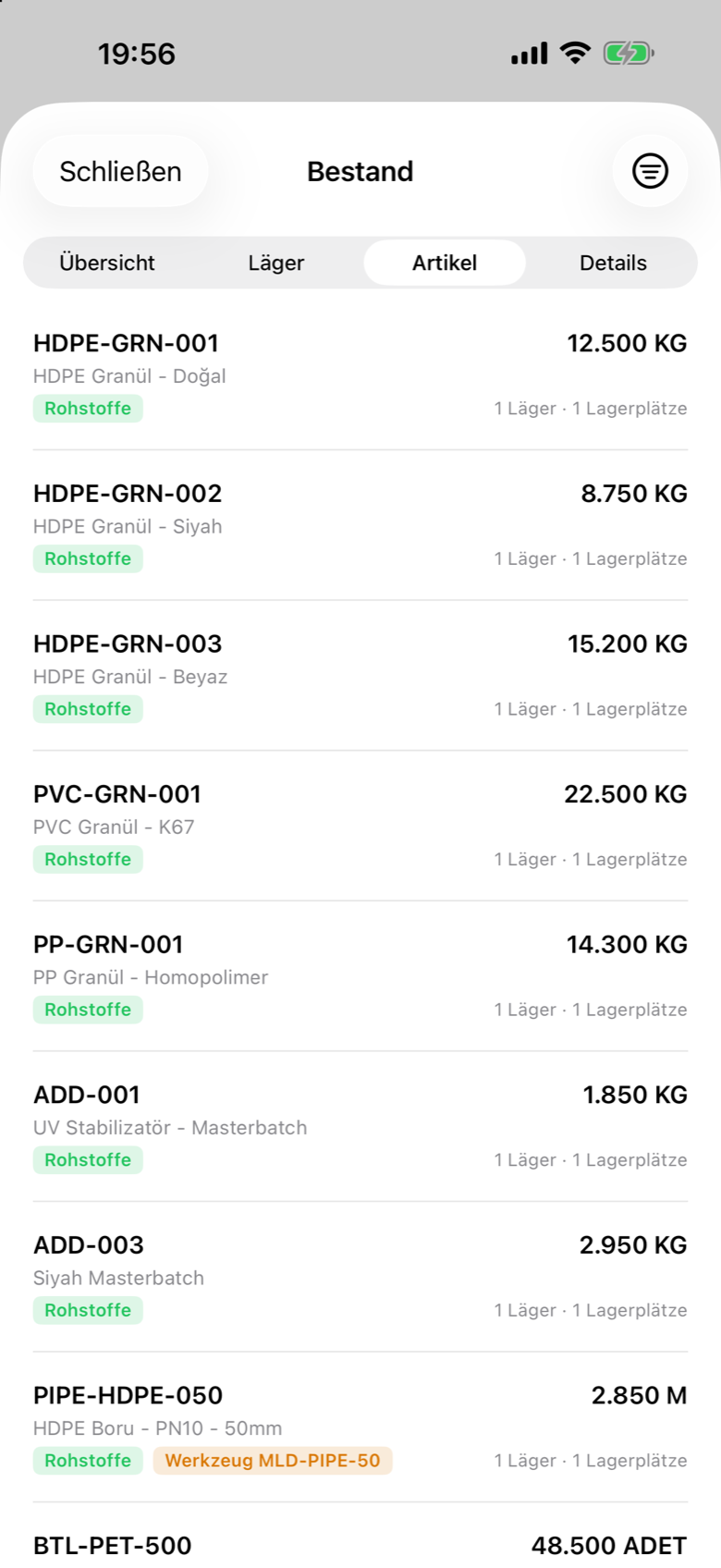 Prodex Mobile inventory with stock per item, lot and location