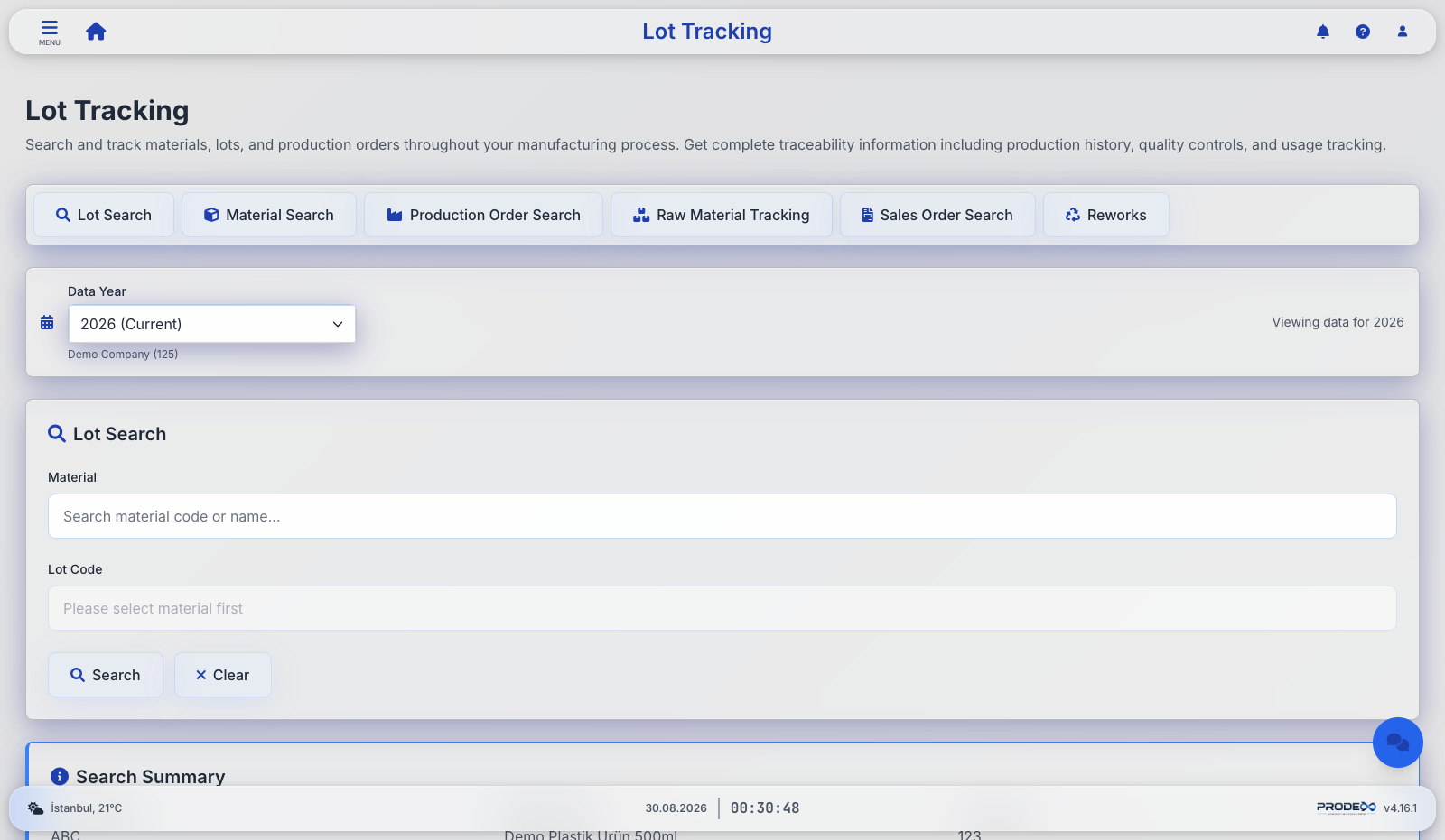 Prodex lot tracking with multiple search paths