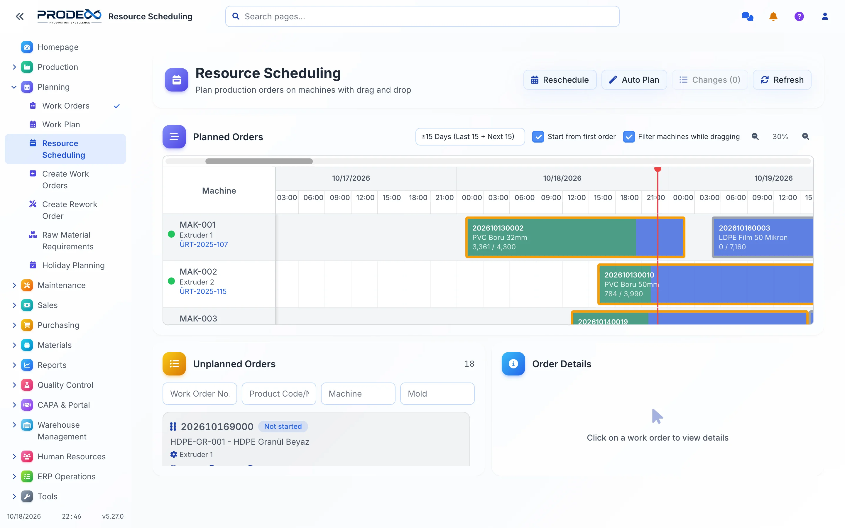 Prodex resource scheduling Gantt board
