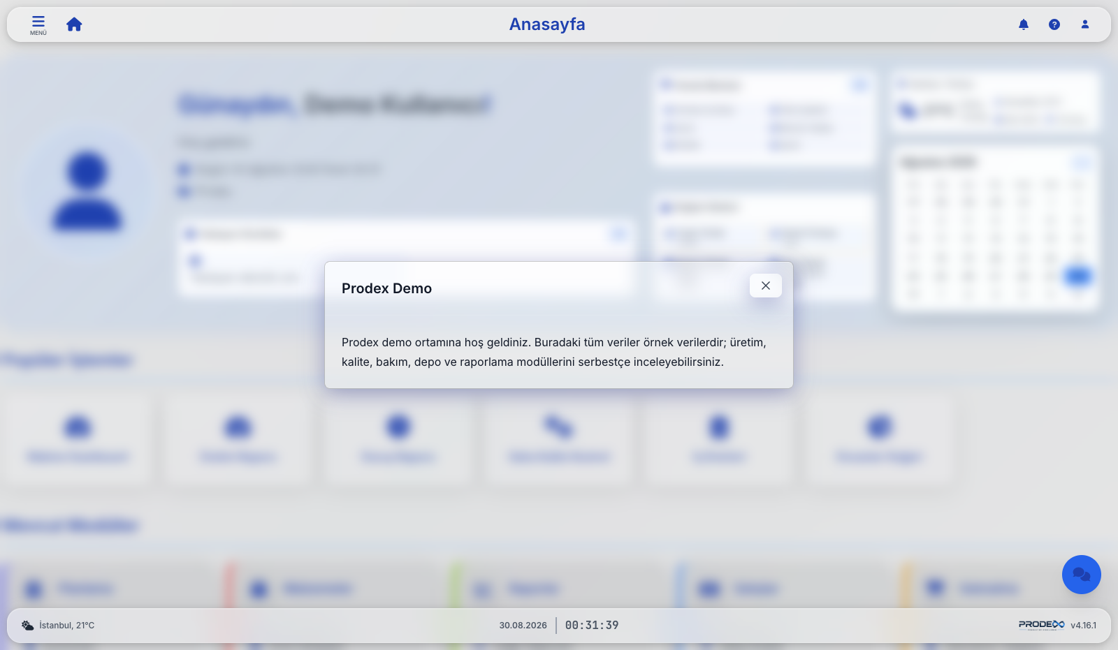 Prodex homepage dashboard