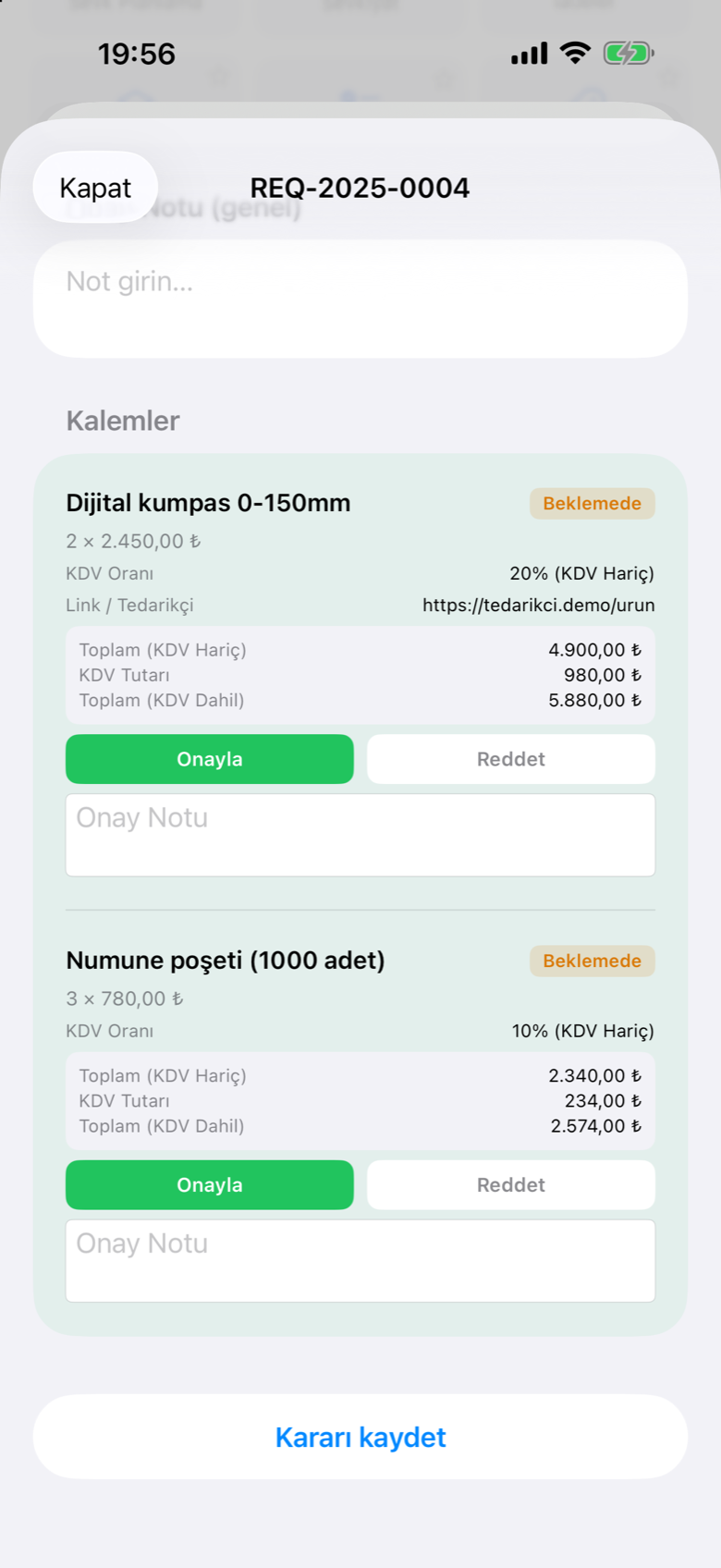 Prodex Mobile purchase approval with per-line approve and deny