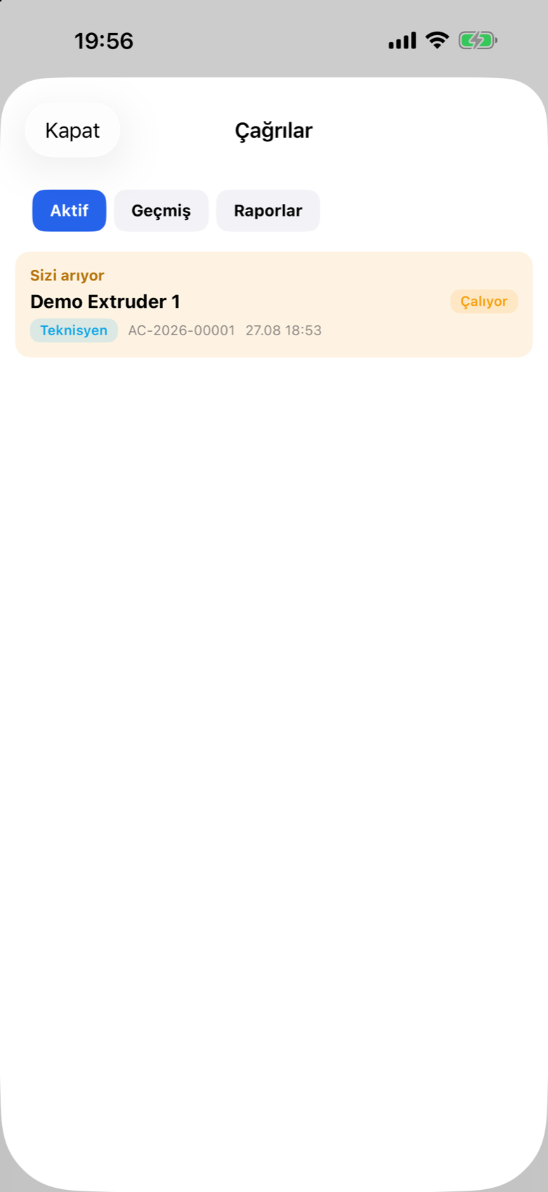 Prodex Mobile andon call ringing with machine name and call type
