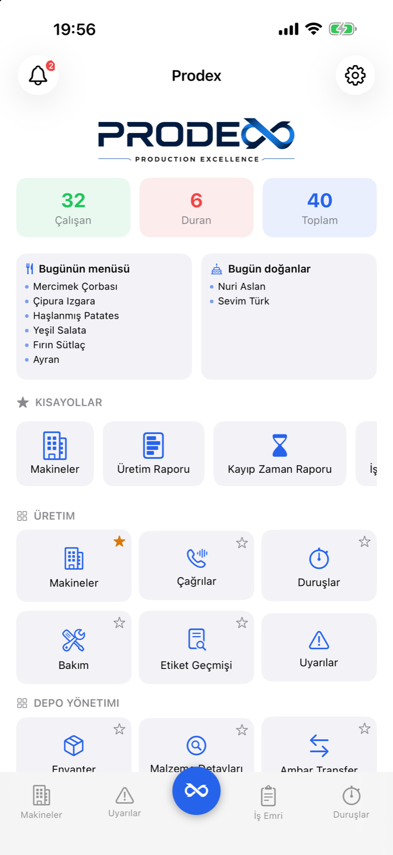 Prodex Mobile home screen with module tiles